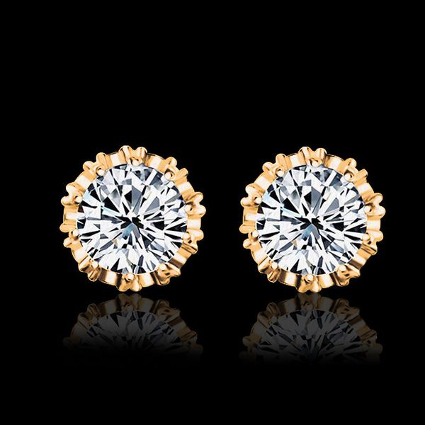

fashion silver plated jewelry 8mm round 2 carat cubic zirconia silver color stud earrings for women gifts, Golden;silver
