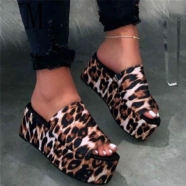 

sandals 2021 women wedges shoes pumps high heels flip flop leopard chaussures femme platform sandalia feminina, Black