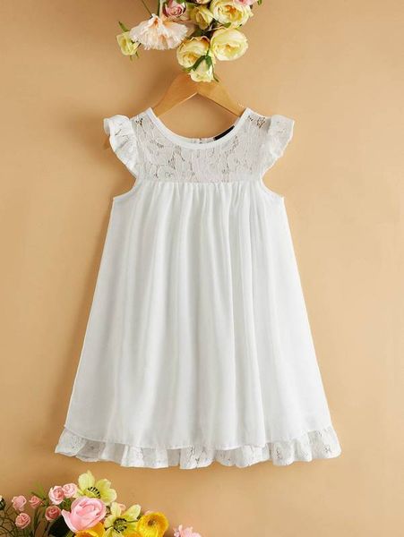 

toddler girls contrast lace keyhole back dress she, Red;yellow