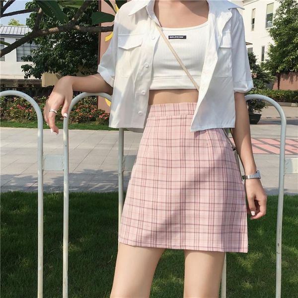 

skirts skirt womens jupe femme mini clothes 2021 corduroy pink black beige plaid all-match streetwear clothing