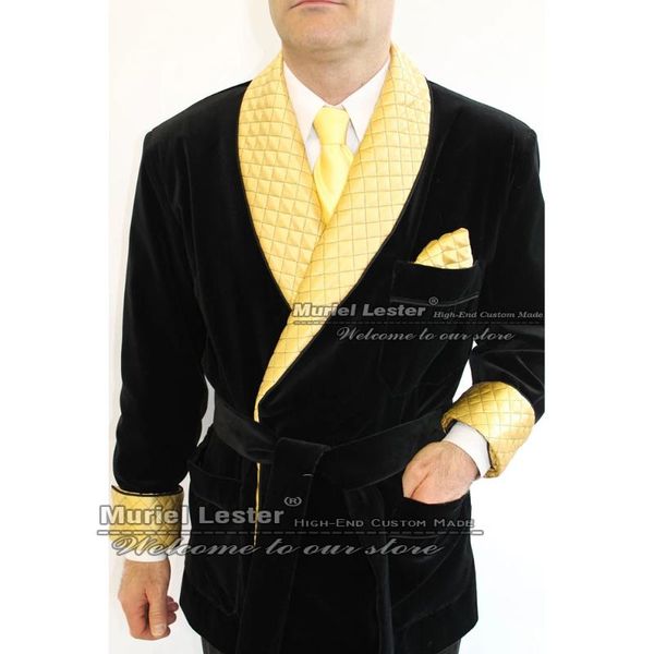 

men's suits & blazers handsome men suit jackets slim fit black velvet coat with yellow quilted peaked lapel smoking blazer cusotm made, White;black