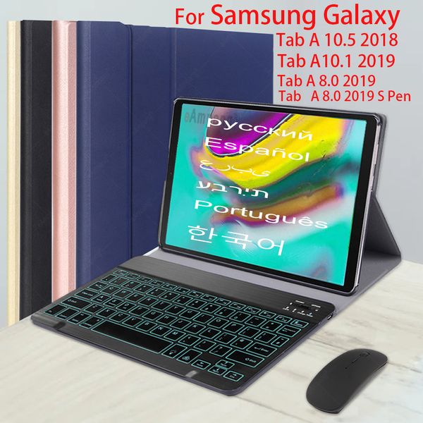 Custodia con tastiera retroilluminata per Samsung Galaxy Tab A7 10.4 A8 A 10.1 2019 A6 2016 10.5 Tastiera russa spagnola coreana araba ebraica