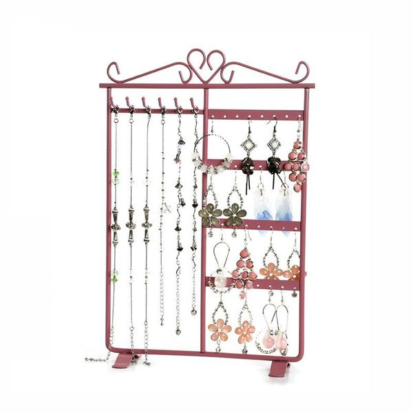 

jewelry pouches, bags multifunctional metal 4 layer ear studs earrings hanging storage organizer 32 holes 6 hooks necklace display rack, Pink;blue