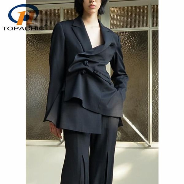 

1.13 early spring new fashion lapel long sleeve ruched design oblique button temperament blazer women, White;black