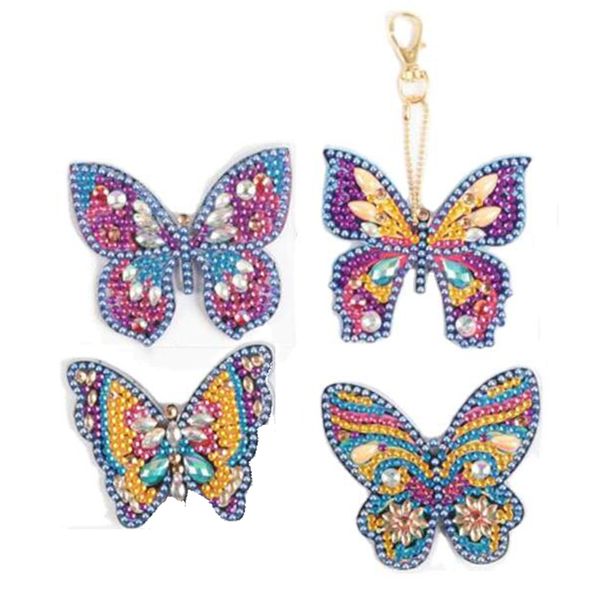 diy butterfly painting keychain pendant full drill special shaped diamond embroidery cross stitch women bag decoration, Slivery;golden