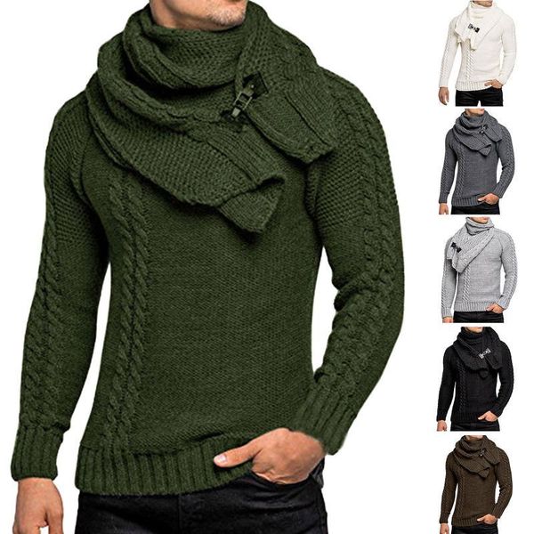 

mens winter casual neck wrap head long sleeve sweater in solid color spring hip hop streetwear pullovers sweatshirts male, White;black
