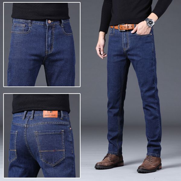 

2021 brand new men's fashion business casual stretch slim jeans classic trousers denim pants male black blue g8hl