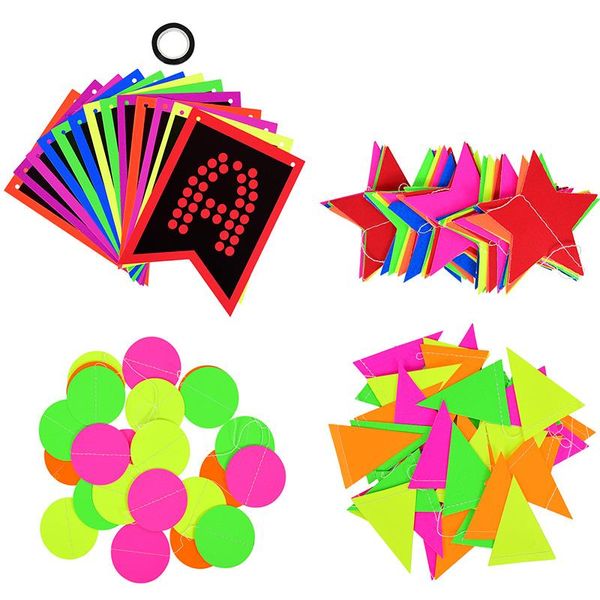 

party decoration diy letters dots triangles fluorescence banner pull flag happy birthday paper strings festival wedding decor