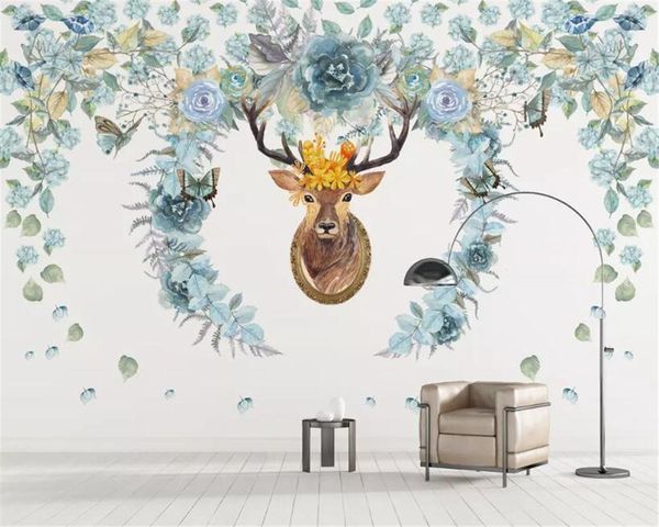 

wallpapers drop custom po mural wallpaper modern hand painted flower elk background home decor papier peint 3d
