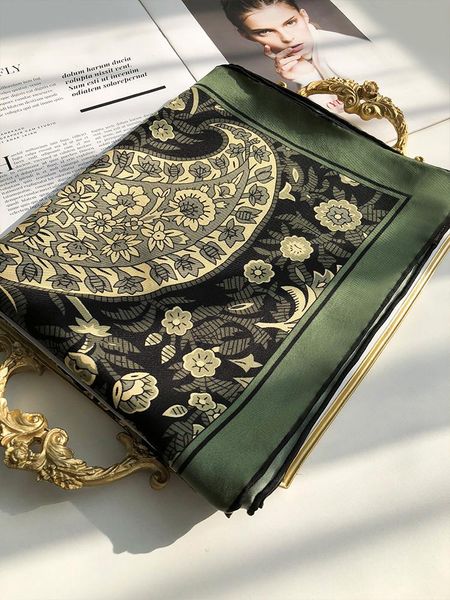 

scarves sand washed silk retro green cashew mulberry twill sand-washed silk scarf women spring autumn large square, Blue;gray