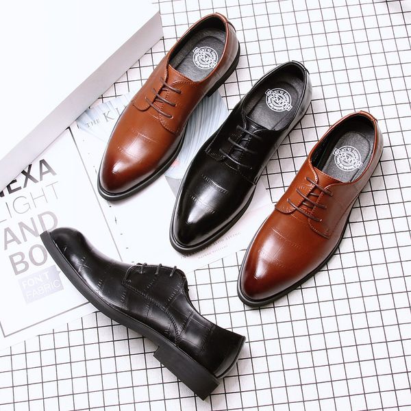 

busins drs leather shoes korean fashion casual young men's small british wedding lace up pointed, Black