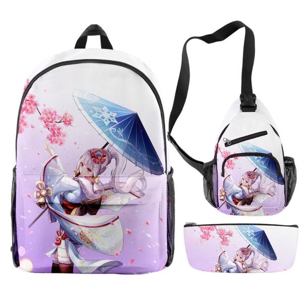 

backpack genshin impact kamisato ayaka school set 3 pieces boys girls backpacks travel crossbody bag pencil case kids