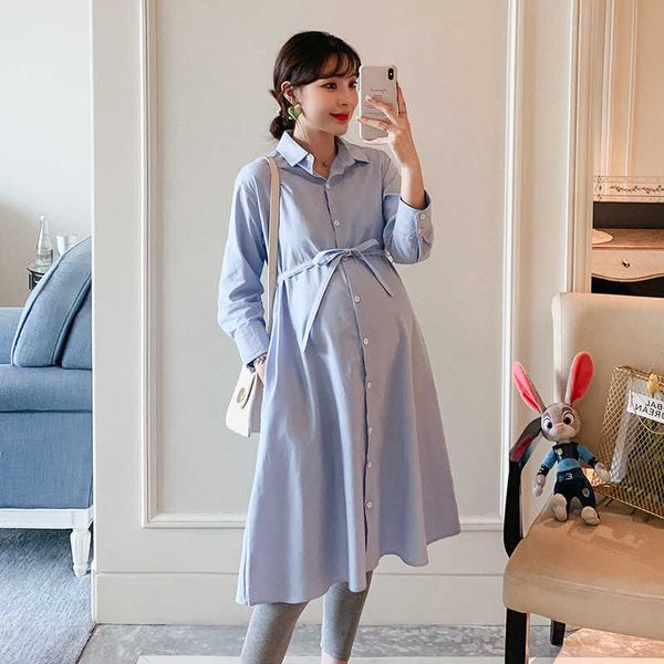 Umstandskleider Frühling Herbst Umstandsmode Kleid Langarm Business Umstandskleid Koreanische Schwangerschaftskleidung
