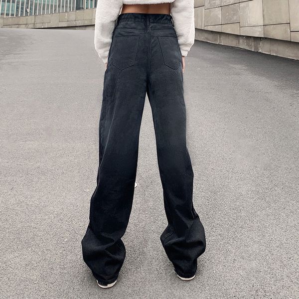 

streetwear loose high waist gradient jeans women fashion casual button straight pants female dark autumn y2k trousers, Black;white