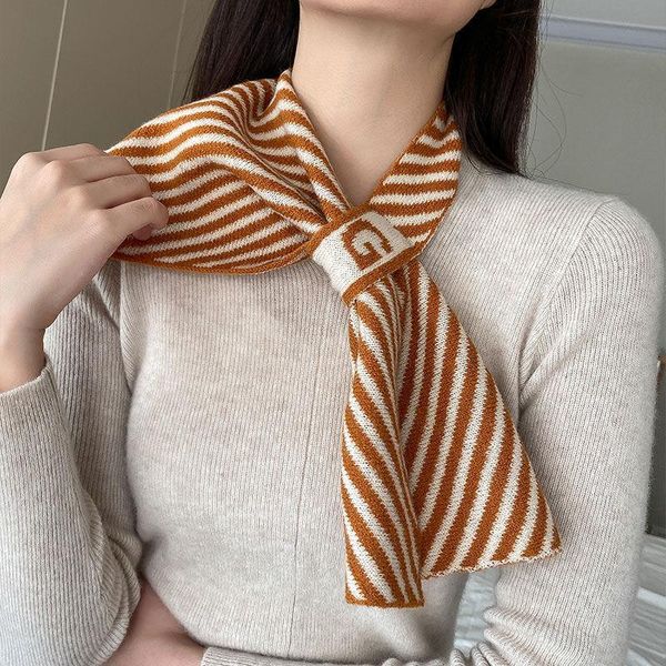 

scarves short scarf for women 2021 all -matching striped gentle elegant intellectual workplace fashion, Blue;gray