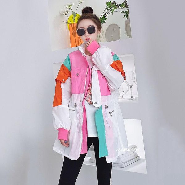 

women's jackets 2021 spring women hip hop jacket windbreaker retro streetwear color block patchwork coat autumn harajuku zip track casu, Black;brown