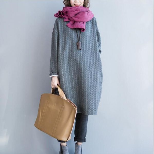 

casual dresses 2021 autumn winter dress women cotton vintage loose vestido thickening long-sleeve robe plus size, Black;gray