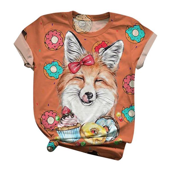 

plus size women t shirt short sleeve 3d fox printed o-neck tee t-shirt oversized harajuku shirts for women clothes, White