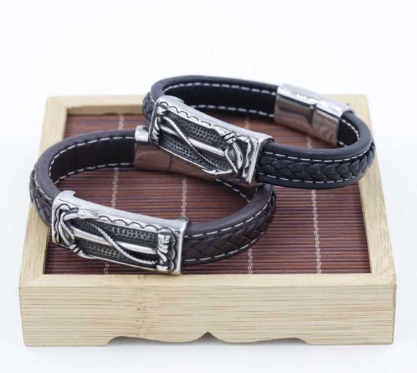 

charm bracelets navy sailor leather bracelet stainless steel men's magnet buckle braided hand rope, Golden;silver