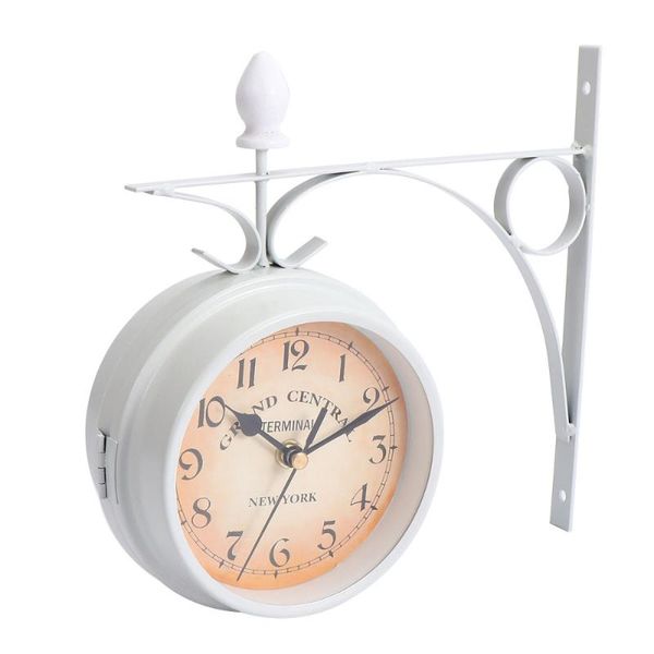 

1 pc antique wall clock hanging double-sided practical clock for decor(white)