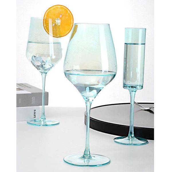

wine glasses cyan-blue bevel red glass goblet large big belly champagne cup dc120