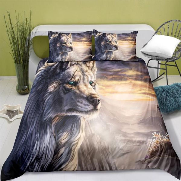 

bedding sets home textiles printed wolf quilt cover & pillowcase 2/3pcs us/ae/ue full size  set