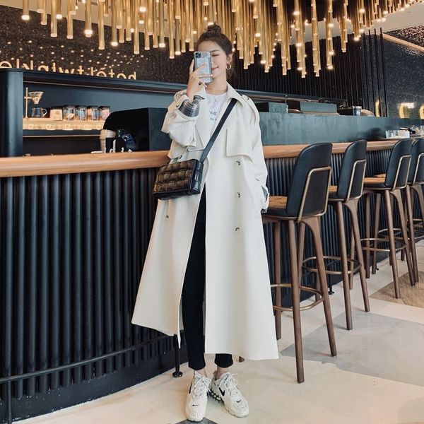 

women's trench coats 2021 windbreaker women spring autumn mid-length drape female waist belt overwear with lining o5lt, Tan;black