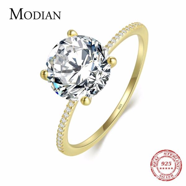 

wedding rings modian real 925 sterling silver fashion brand ring ten hearts cz finger for women engagement anniversary jewelry, Slivery;golden