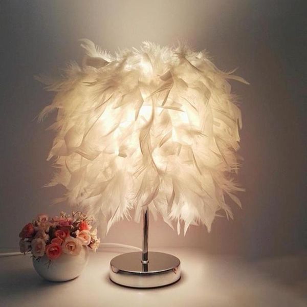 

night lights e27 bedside table led lamp feather romantic living room bedroom desk light deskhome decoration