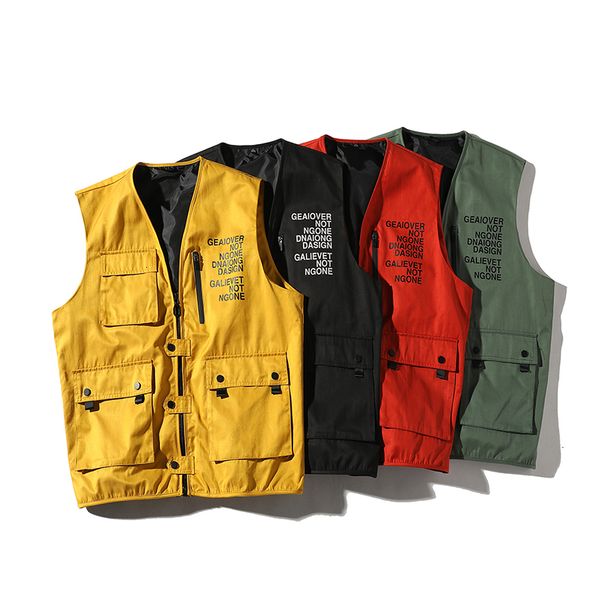 

2021 new 4 colors fashion wholesale vests for men's multi-pocket pgraphy vest reporter director s26e, Black;white