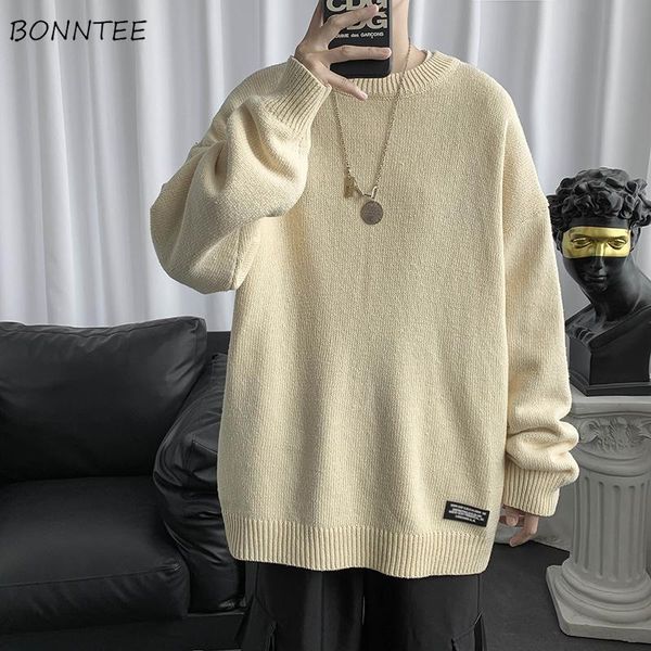 

men's sweaters men pullover loose solid simple all-match knitted sweater male warm fashion elastic leisure comfortable korean style stu, White;black