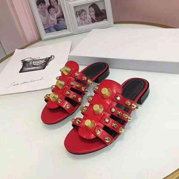 

woman slippers classic designer cowhide lady slippers leather lazy metal buckle shoes beach flat bottom, Black