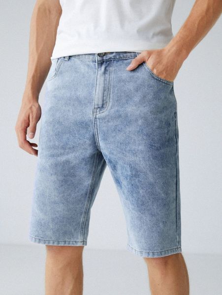 

men slant pocket washed denim shorts p8hm#, Blue