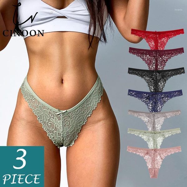 

women's panties cinoon 3 pcs/lot women underwear lace g string thong low-waist t-back knickers hollow out femal lingerie, Black;pink