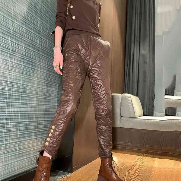 

winter fashion rhombus down pants women outdoor ultra light elastic waist harem pants casual baggy pocket quilted bottoms, Black;white