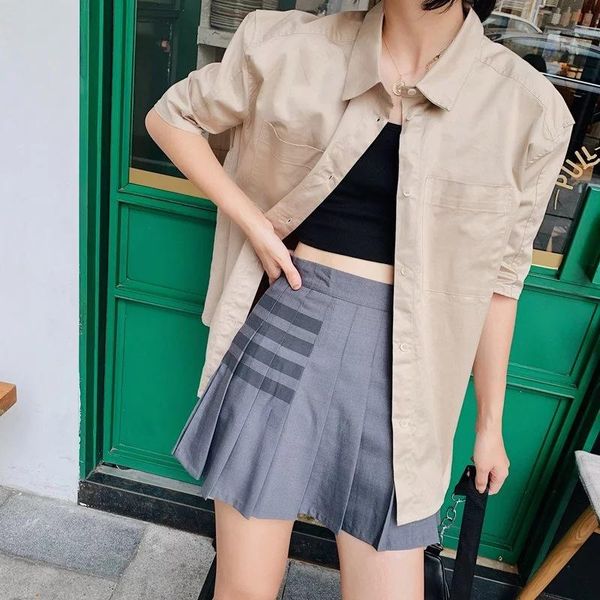 

skirts summer women plaid print skirt 2021 casual high waist student pleated cute sweet girls stripe splicing mini, Black