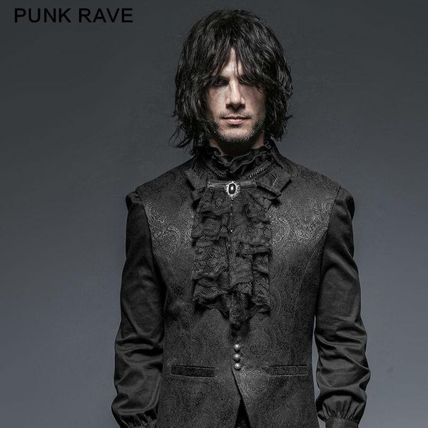 

PUNK RAVE Men Gothic Victorian Style Gentlemen Ties Steampunk Black Lace Neck Tie Vintage Evening Party Formal Men Ties, Black;gray