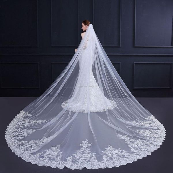 

bridal veils stunning tulle long cathedral luxury lace with comb, Black