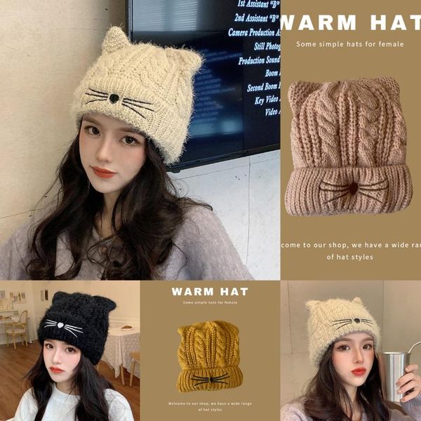 

berets women's hats white hat for female winter outdoor keep warm bomber cap streetwear cute cat fashion head hood, Blue;gray