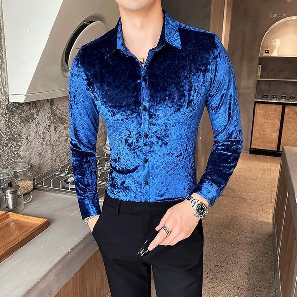 

men's casual shirts golden velvet personality men slim long-sleeve shirt flower print party male dress clothes, White;black
