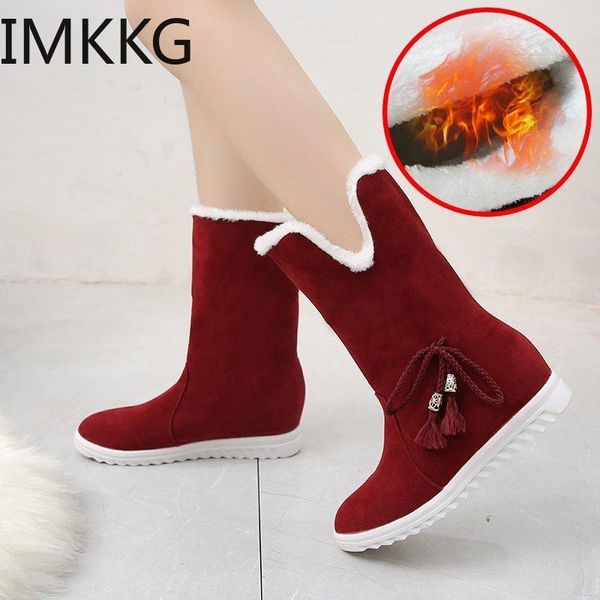 

boots winter warm ankle low-heel comfortable snow women wedges boot platform shoes for, Black