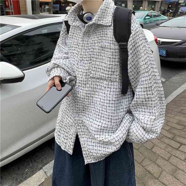 

men's jackets spring plaid fashion retro casual men streetwear korean loose oversized long sleeve shirt coat mens m-2xl 6g31, Black;brown