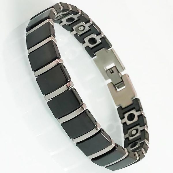 

link, chain men's black ceramic bracelet gold plated stainless steel hand masulin health care hematite magnetic wristband male jewelry