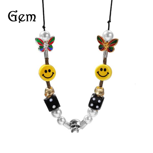 

diamond zircon 18k row jewelry popular dice skull pearl smile necklace asap rocky same hip hop, Black