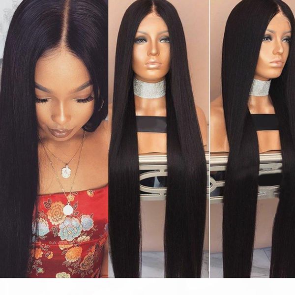 

long straight 360 lace frontal wigs pre plucked 130% to 180% density human hair peruvian virgin hair wigs with natural baby hair, Black