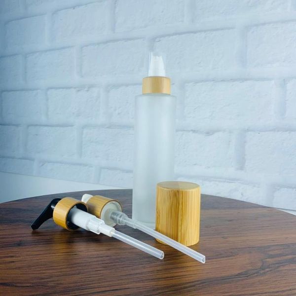 

storage bottles & jars skin care tools120ml empty glass jar with bamboo wood pump lid frosted bottle cosmetic containers cosme