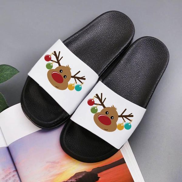 

slippers happy christmas elk women summer sandals shoes beach slides non-slip shower slipper soft sole bathroom, Black