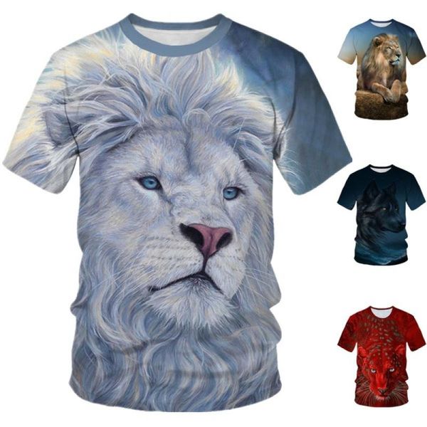 

men's t-shirts summer fashion 3d animal print t-shirt plus size short-sleeved wolf, White;black