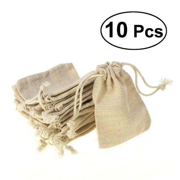 

gift wrap 10pcs linen jute drawstring bags sacks party favors 10 * 14cm
