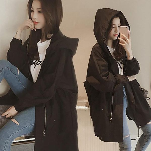 

men's trench coats women casual waterproof midi long hooded for spring ik88, Tan;black